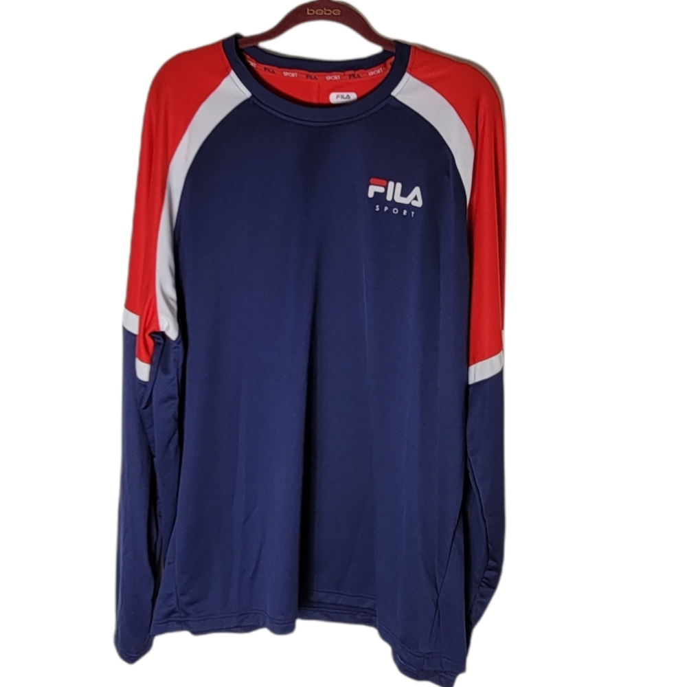 Fila Sport performance men's shirt size XXL long sleeve navy red white wicking